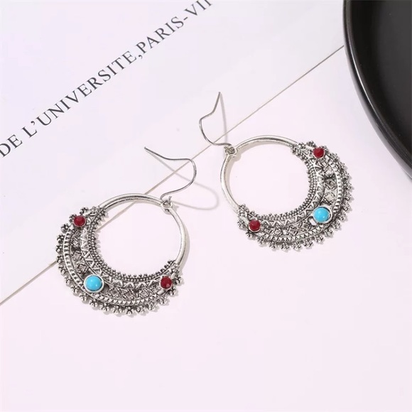 Boho Hoop style hook earrings silver - Picture 3 of 5